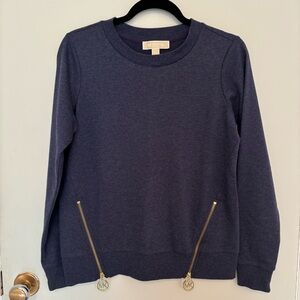 MICHAEL Michael Kors navy zipper hem accent crew neck pullover sweater US S